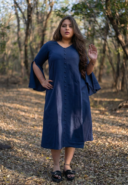Bell Whisper Cotton Marine Blue Midi Dress