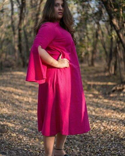 Bell Whisper Cotton A-Line Pink Midi Dress