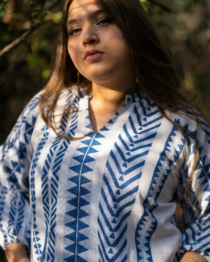 Aztec Chevron Indigo-White Cotton Top