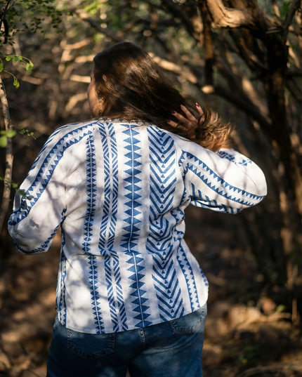 Aztec Chevron Indigo-White Cotton Top