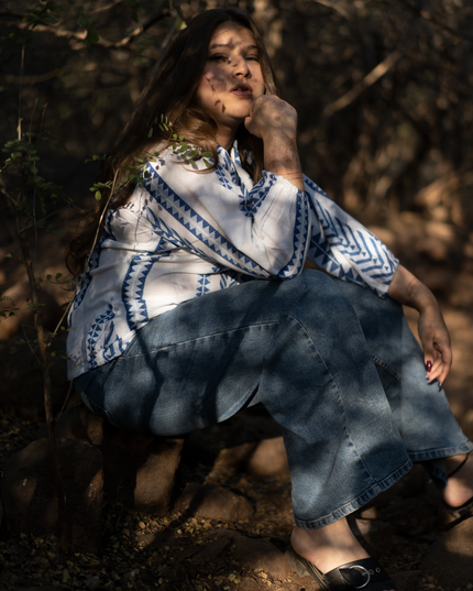 Aztec Chevron Indigo-White Cotton Top