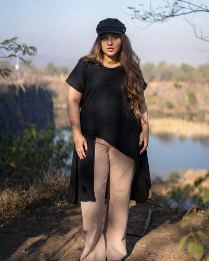 Urban Chic Solid Black Overlay Tunic Top