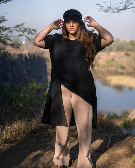 Urban Chic Solid Black Overlay Tunic Top