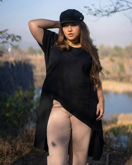 Urban Chic Solid Black Overlay Tunic Top