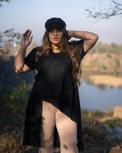 Urban Chic Solid Black Overlay Tunic Top