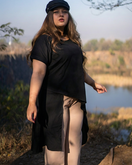 Urban Chic Solid Black Overlay Tunic Top