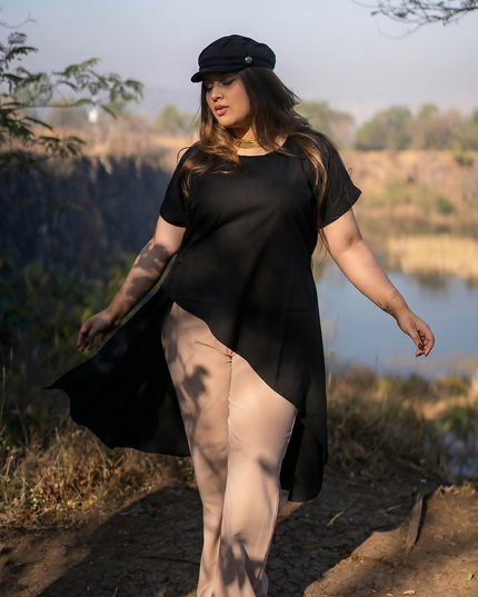 Urban Chic Solid Black Overlay Tunic Top