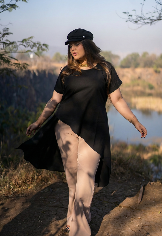 Urban Chic Solid Black Overlay Tunic Top