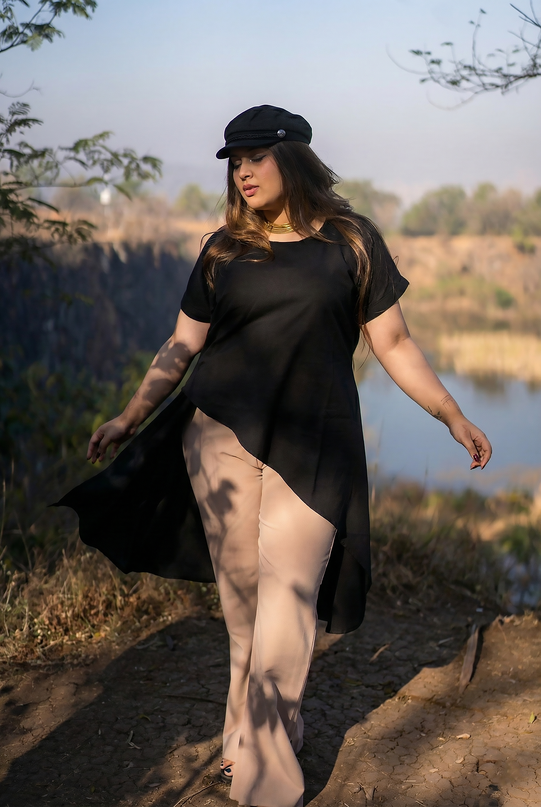 Urban Chic Solid Black Overlay Tunic Top