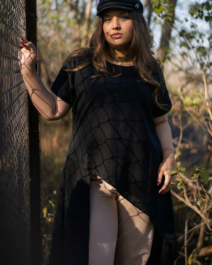 Urban Chic Solid Black Overlay Tunic Top