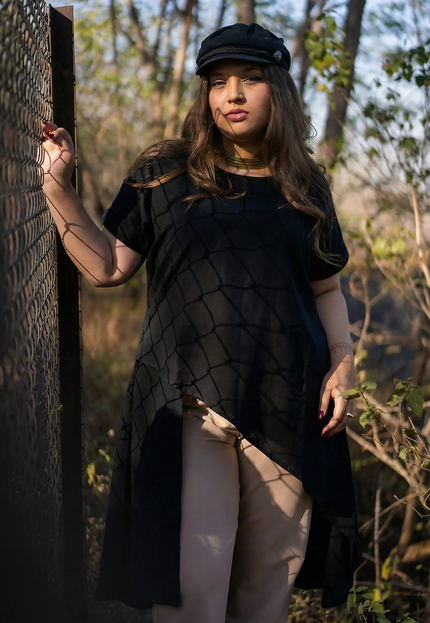 Urban Chic Solid Black Overlay Tunic Top