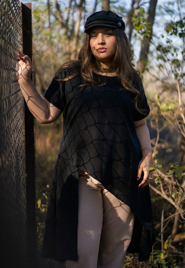 Urban Chic Solid Black Overlay Tunic Top