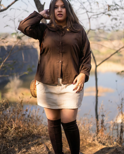 Cozy-Chic Button-Down Peter Pan Collar Cotton Top