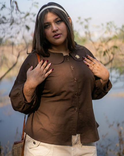 Cozy-Chic Button-Down Peter Pan Collar Cotton Top