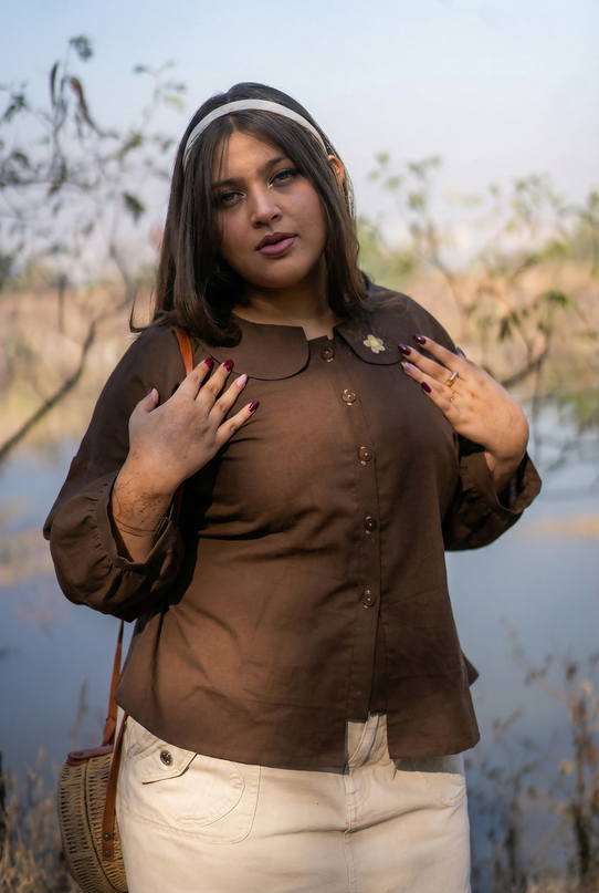 Cozy-Chic Button-Down Peter Pan Collar Cotton Top