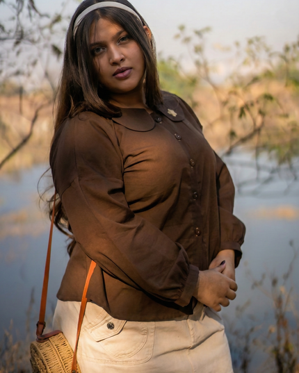 Cozy-Chic Button-Down Peter Pan Collar Cotton Top