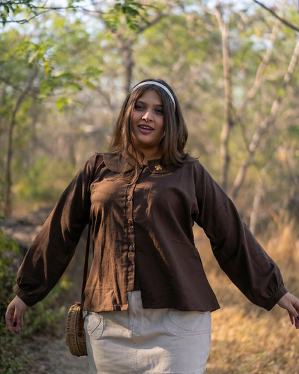 Cozy-Chic Button-Down Peter Pan Collar Cotton Top