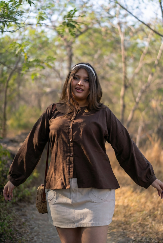 Cozy-Chic Button-Down Peter Pan Collar Cotton Top