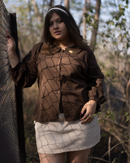 Cozy-Chic Button-Down Peter Pan Collar Cotton Top