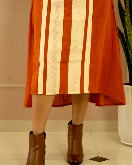Indie Sway Sleeveless Up-Down Khadi Cotton Orange Dress