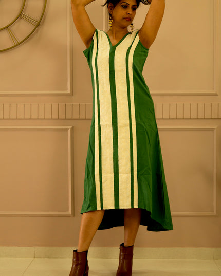 Indie Sway Sleeveless Up-Down Khadi Cotton Green Dress