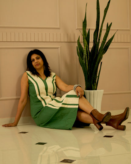 Indie Sway Sleeveless Up-Down Khadi Cotton Green Dress