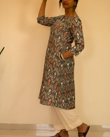 Threaded Angle – Ikkat Cotton A-Line Blue Kurti