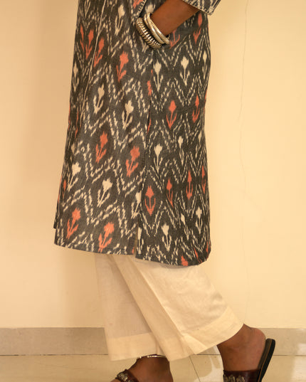 Threaded Angle – Ikkat Cotton A-Line Blue Kurti