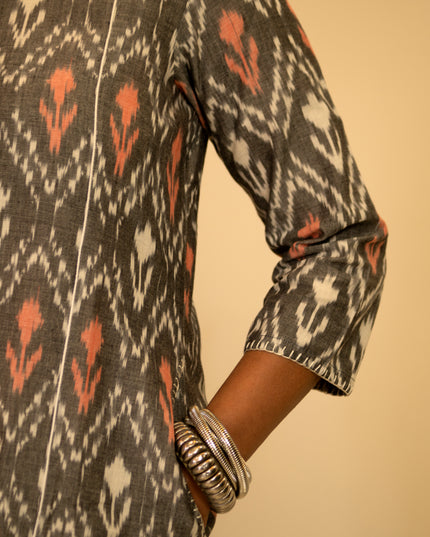 Threaded Angle – Ikkat Cotton A-Line Blue Kurti