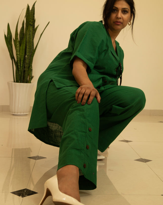 Sassy Co-ord Slub Cotton Green Co-ord Set