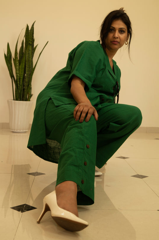Sassy Co-ord Slub Cotton Green Co-ord Set