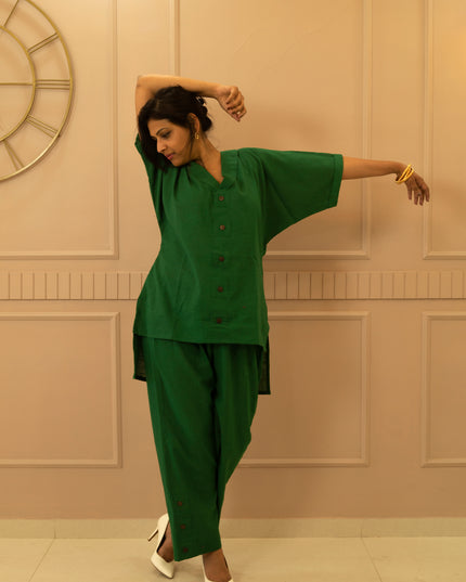 Sassy Co-ord Slub Cotton Green Co-ord Set