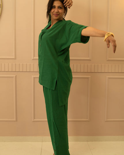 Sassy Co-ord Slub Cotton Green Co-ord Set