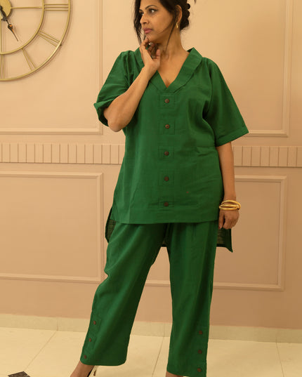 Sassy Co-ord Slub Cotton Green Co-ord Set