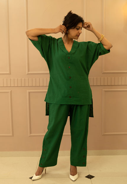 Sassy Co-ord Slub Cotton Green Co-ord Set