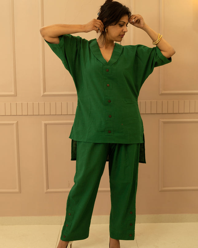 Sassy Co-ord Slub Cotton Green Co-ord Set