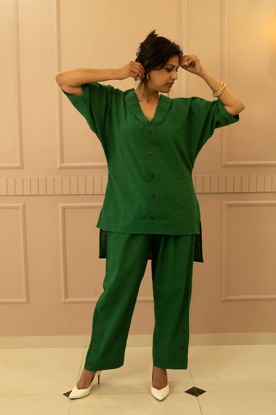 Sassy Co-ord Slub Cotton Green Co-ord Set