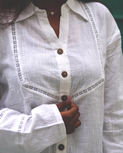Whisper White Crochet Yoke Cotton Shirt