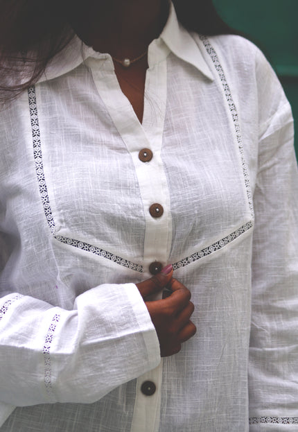 Whisper White Crochet Yoke Cotton Shirt