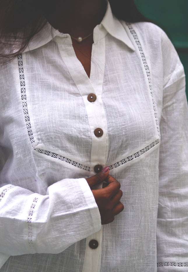 Whisper White Crochet Yoke Cotton Shirt