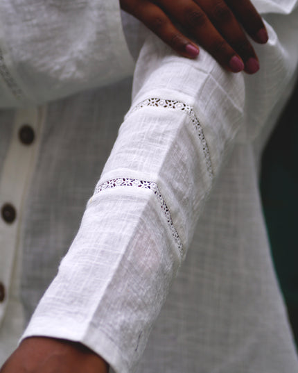 Whisper White Crochet Yoke Cotton Shirt