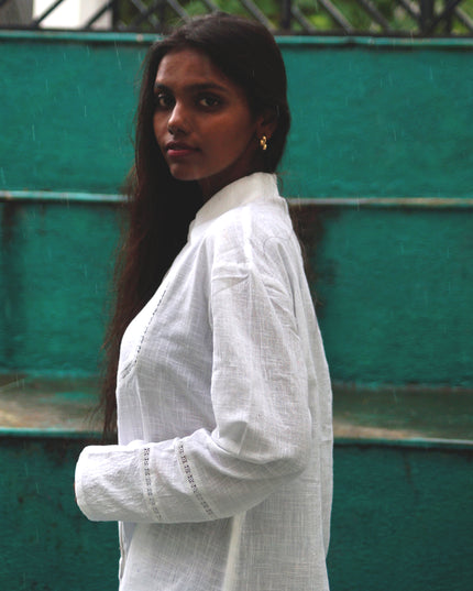 Whisper White Crochet Yoke Cotton Shirt