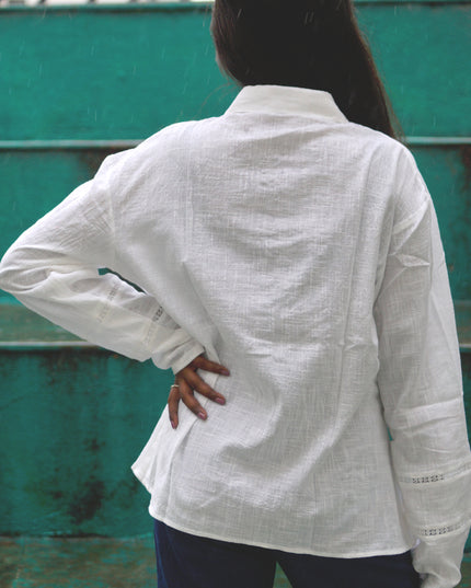 Whisper White Crochet Yoke Cotton Shirt