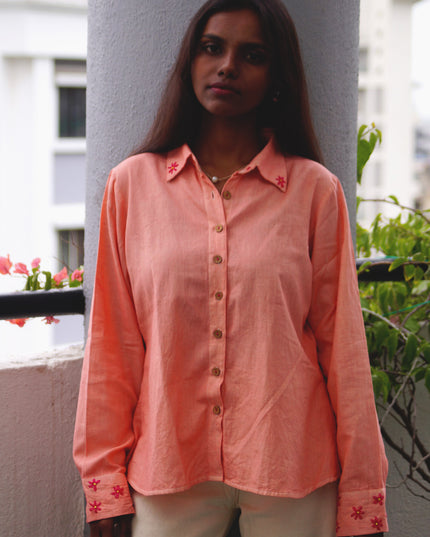 Peach Whirl  Daisy Detail Cotton Shirt