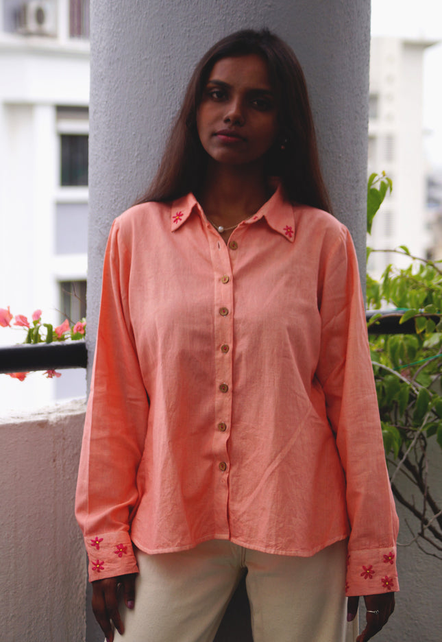 Peach Whirl  Daisy Detail Cotton Shirt