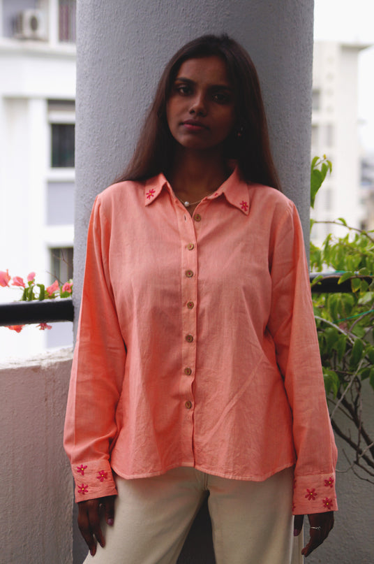 Peach Whirl  Daisy Detail Cotton Shirt