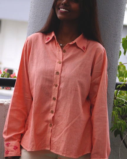 Peach Whirl  Daisy Detail Cotton Shirt