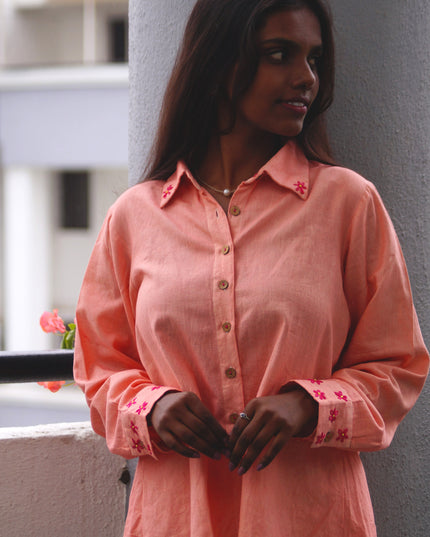Peach Whirl  Daisy Detail Cotton Shirt