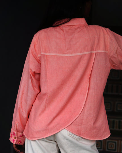 Peach Whirl  Daisy Detail Cotton Shirt