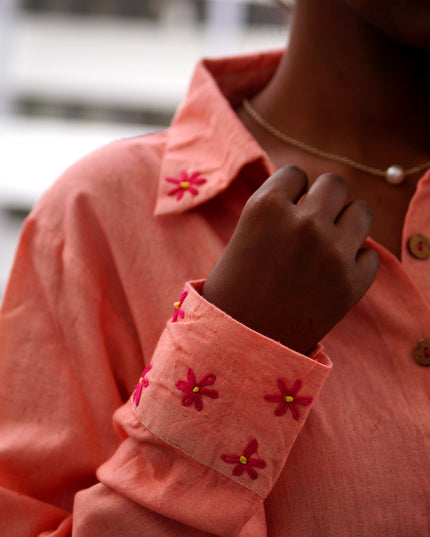 Peach Whirl  Daisy Detail Cotton Shirt